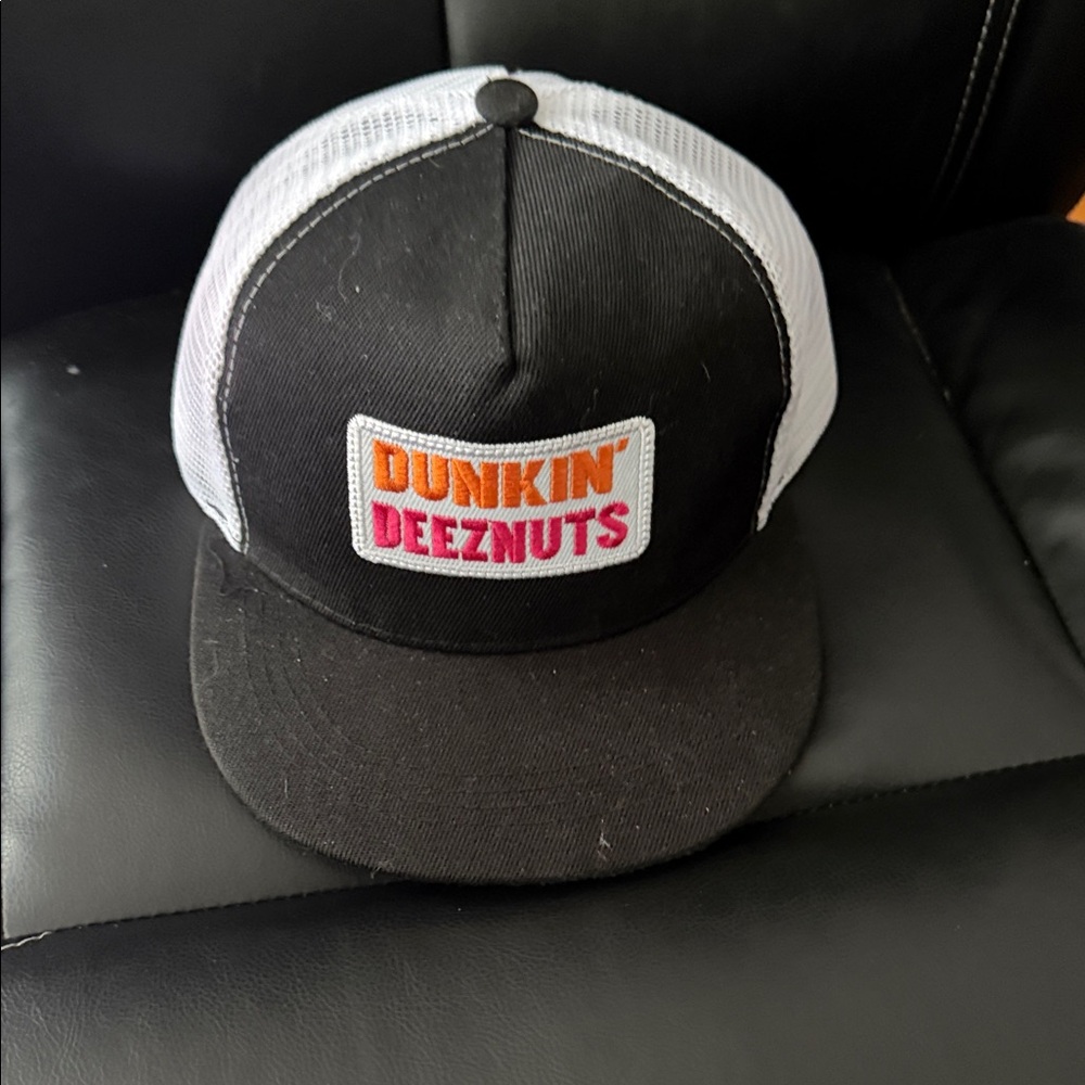 Black and White Cap with Fun Patch " Dunkin Deeznuts"